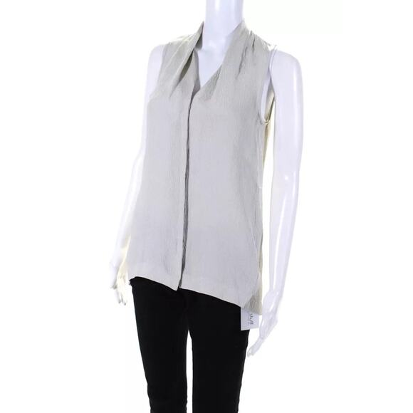 Helmut Lang Pebbled Silk Textured Sleeveless Button Down Blouse in Ivory Small - Picture 2 of 10